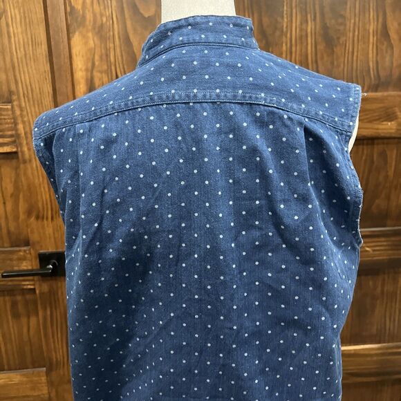 LRL Lauren Jeans Tunic Shirt Women S Sleeveless Polka Dot Denim Button Chambray - Picture 10 of 16